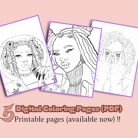 5 New Pretty Printable Digital Coloring Pages: Black Girl Collection