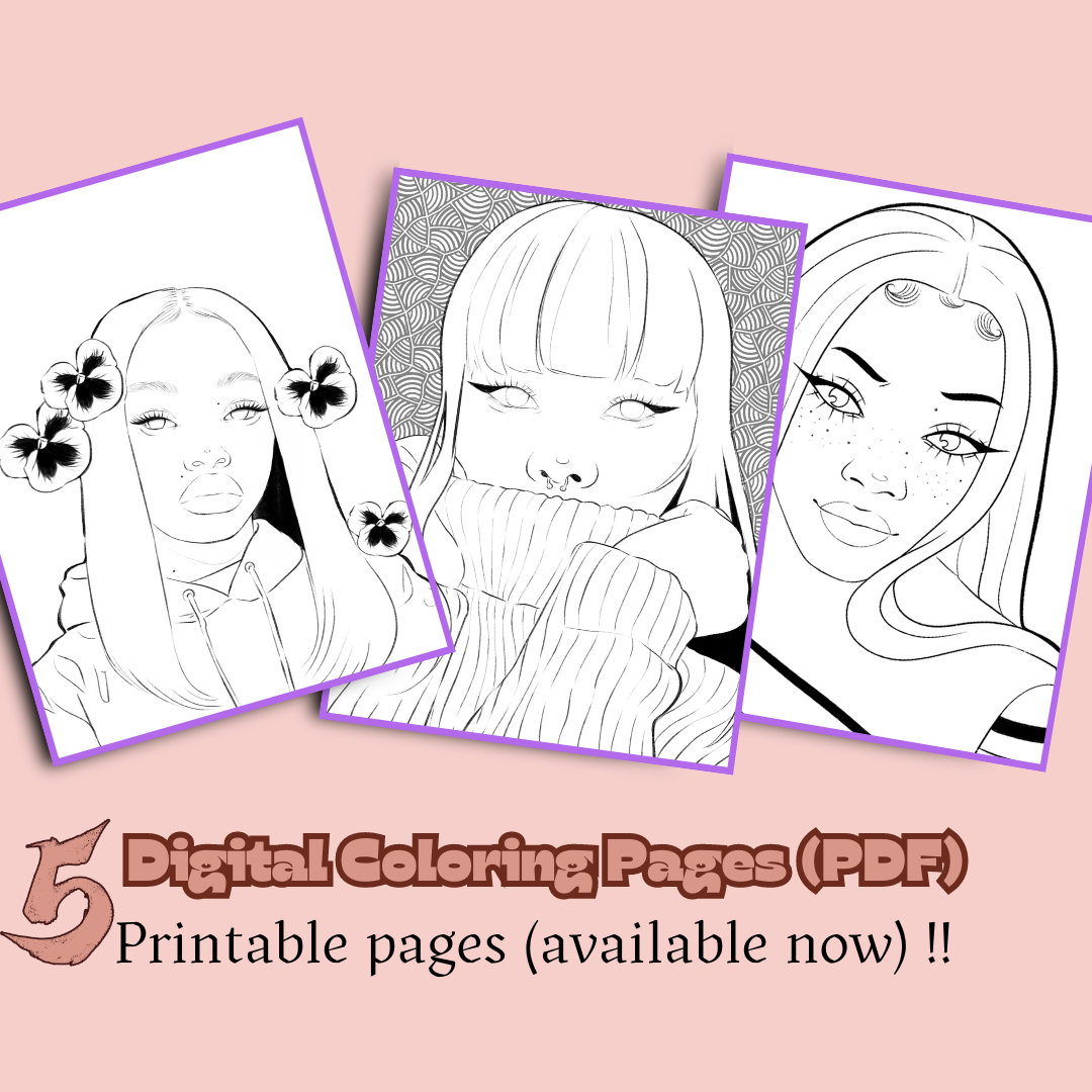 5 Printable Digital Coloring Pages: Black Girl Collection