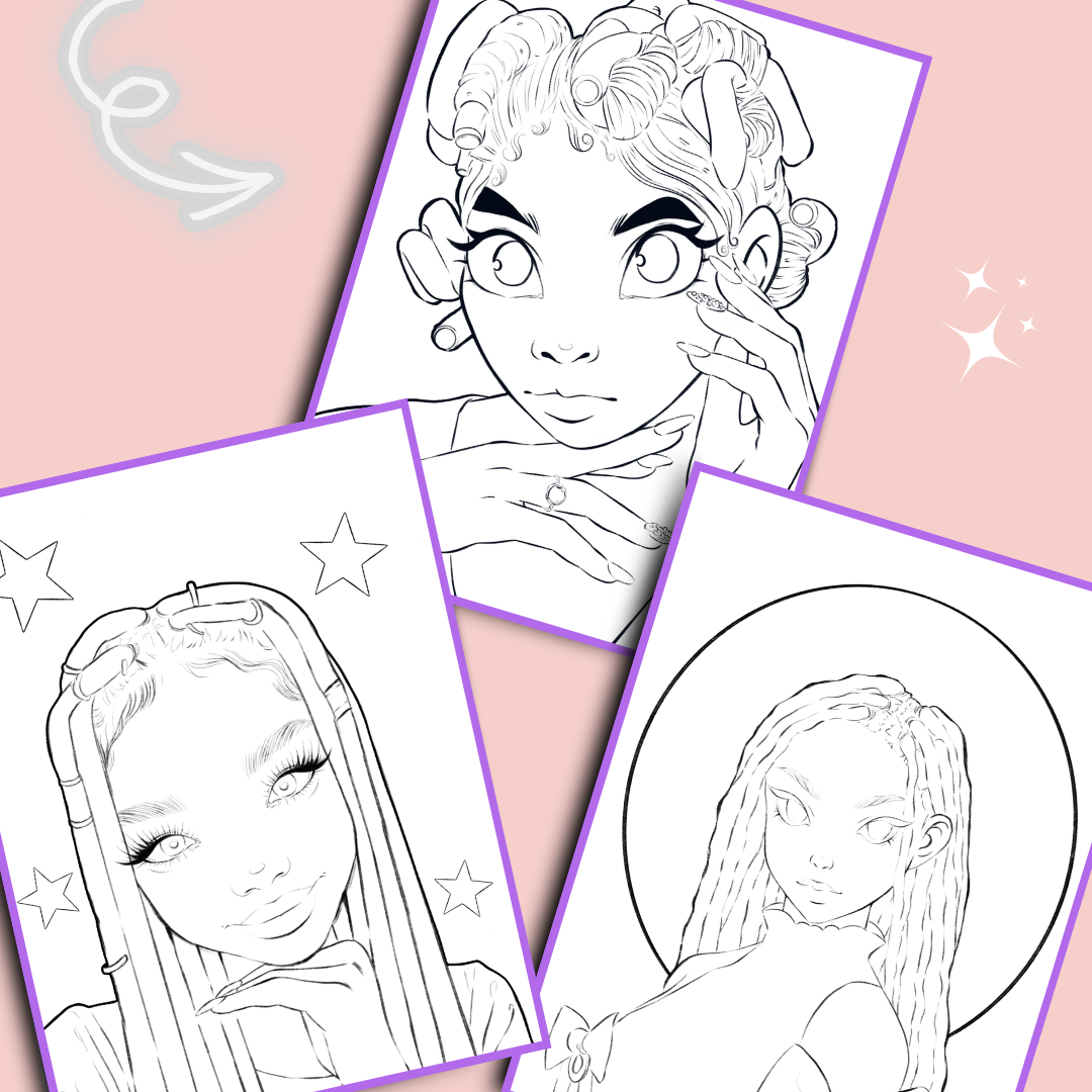 5 Pretty Printable Digital Coloring Pages: Black Girl Magic Collection