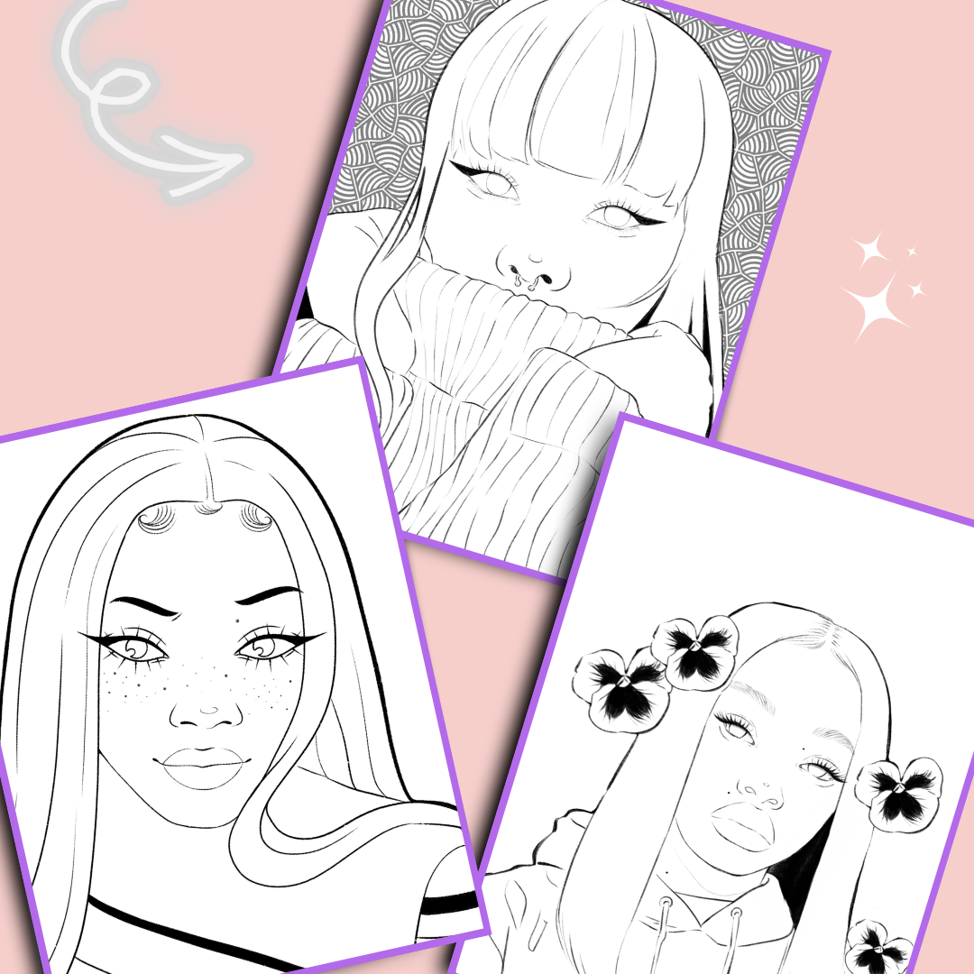 5 Printable Digital Coloring Pages: Black Girl Collection